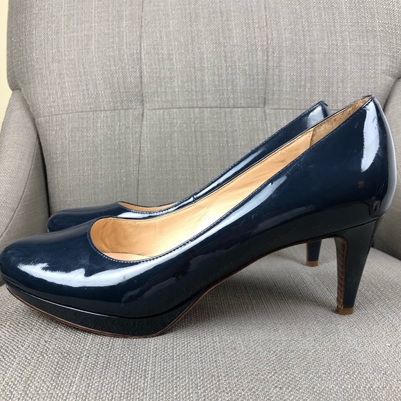 Cole Haan Navy Patent Platform Heels 